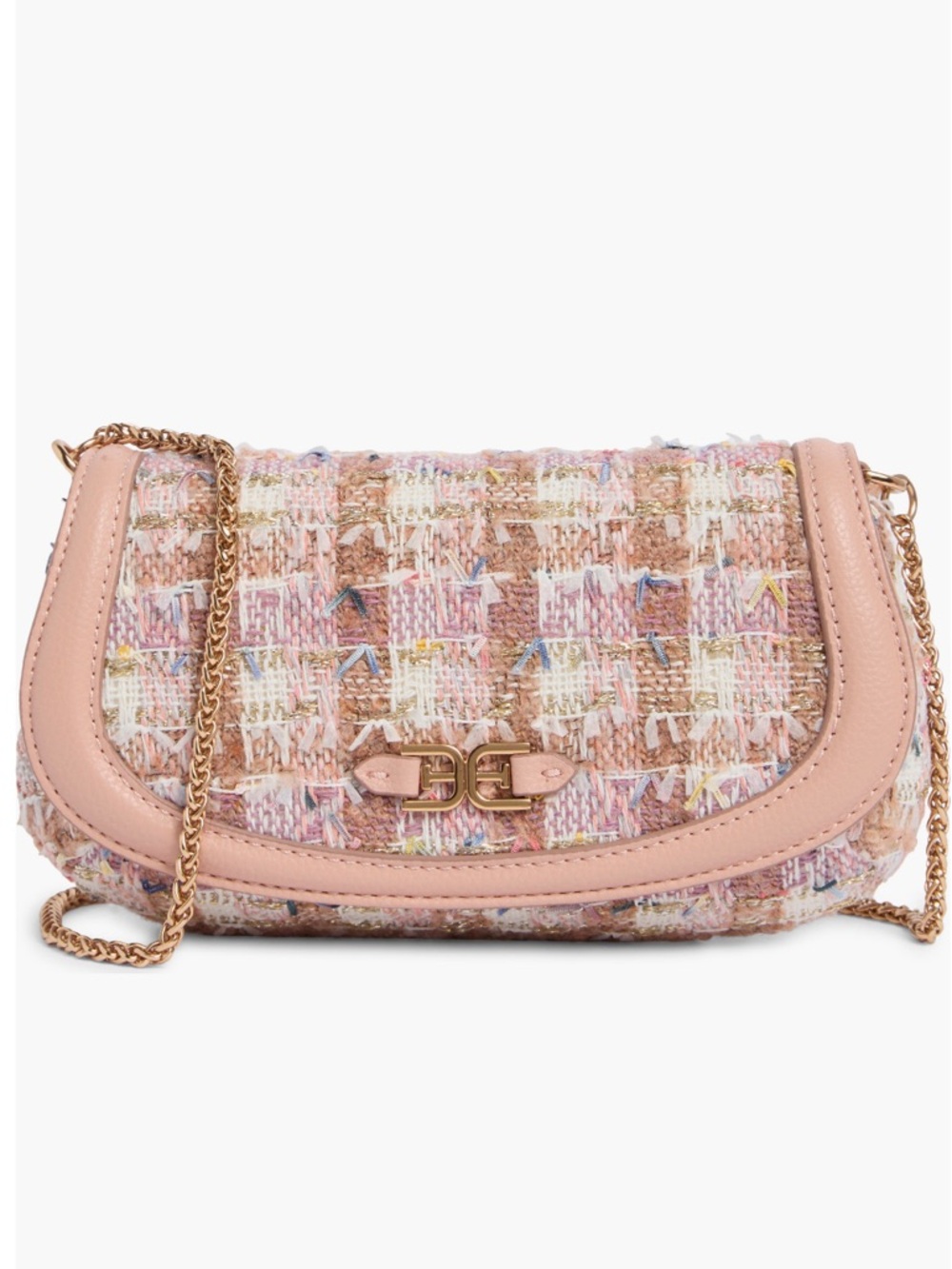 Sam Edelman Tweed Chain-Shoulder Crossbody Bag - Pink NWT